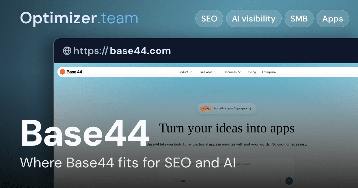 Base44 for SMB Websites: Fit, SEO, AI Visibility, and Tradeoffs. Where Base44 fits for SEO and AI